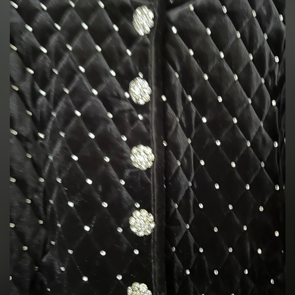 Black Quilted Velvet Rhinestone Studded Jacket - Picture 5 of 8